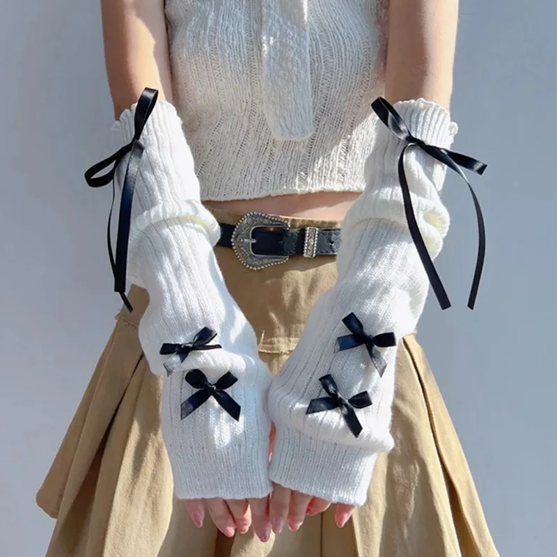 Women'S Fashion Gloves - Vrouwelijke Y2K Mode Armwarmers Strik Zachte