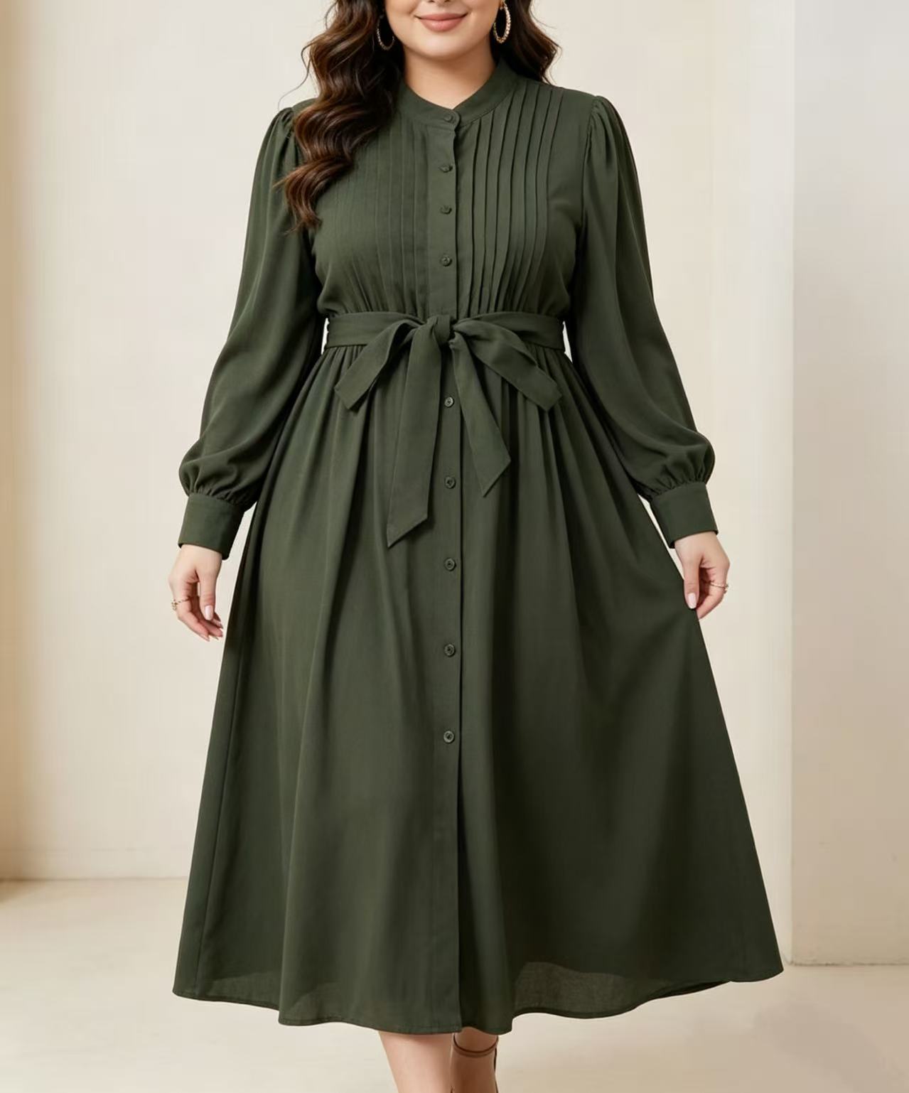 Belted Shirt Dress - Plus size dames maxi jurk in