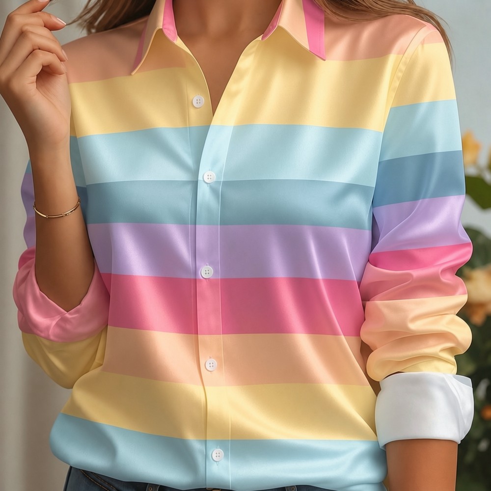 Women Fashion Wear - Dames satijnen overhemd met reverskraag, pastelkleurige