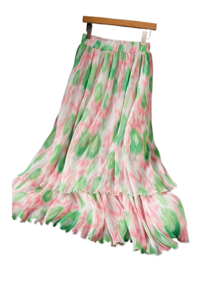 Pleated Skirt Women - 2026 Mode Zoete Bloemenprint Chiffon Plooirok