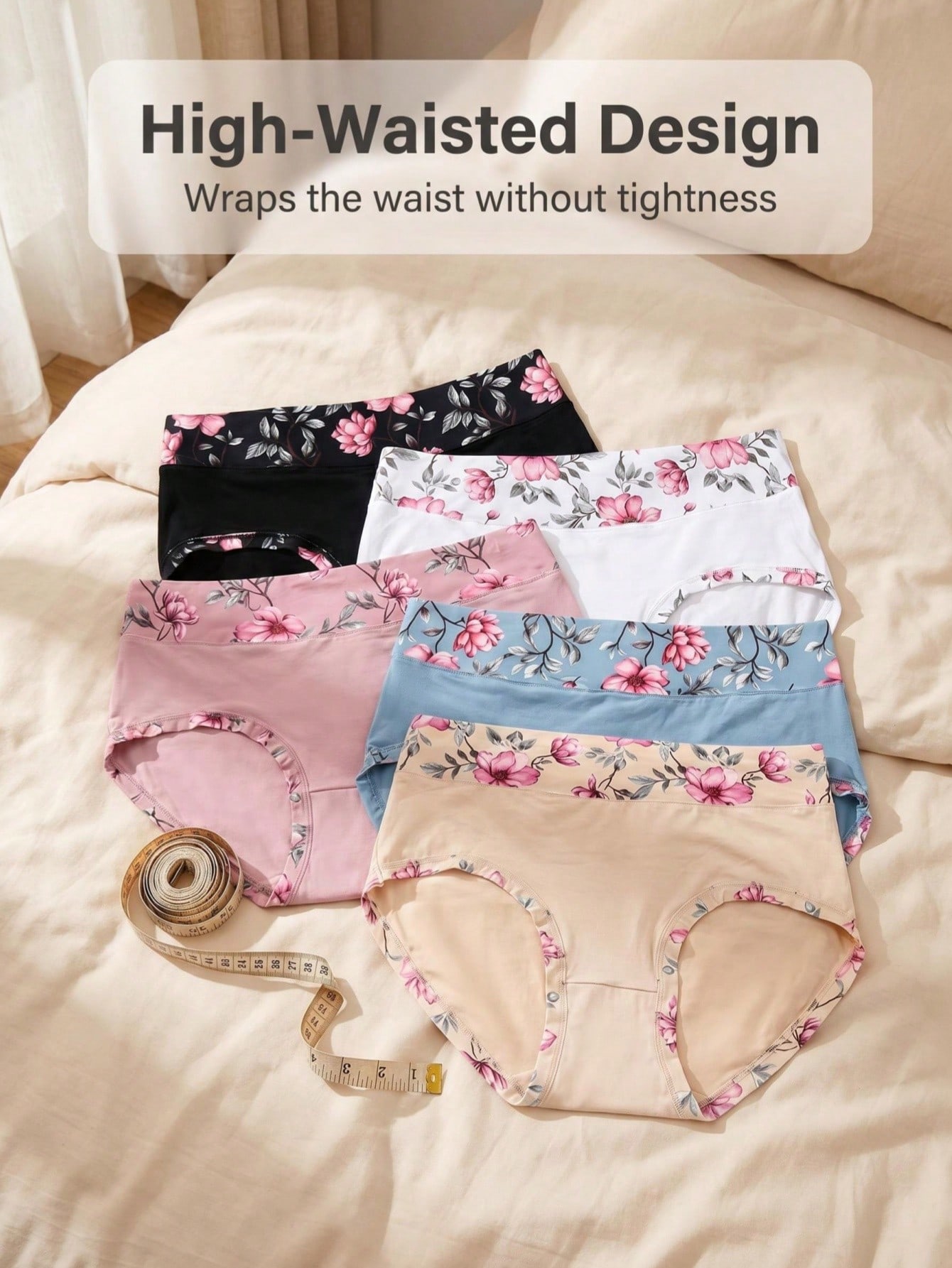 Women Fashion Wear - 5PCS Plus Size damesslipjes met bloemenprint,