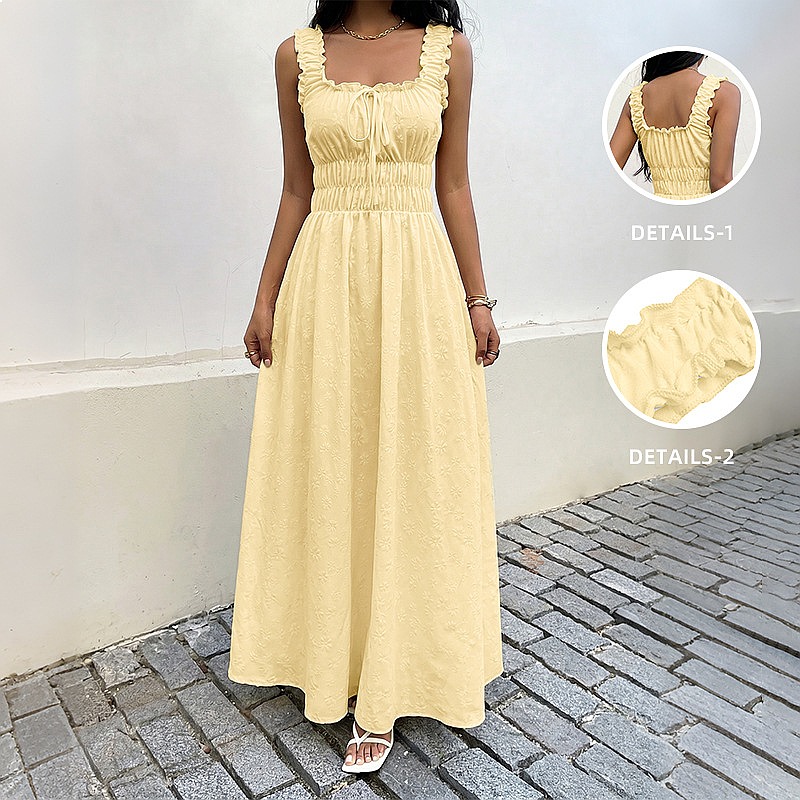 Maxi Dress Boho - Zomerjurk zonder mouwen met vierkante halslijn,