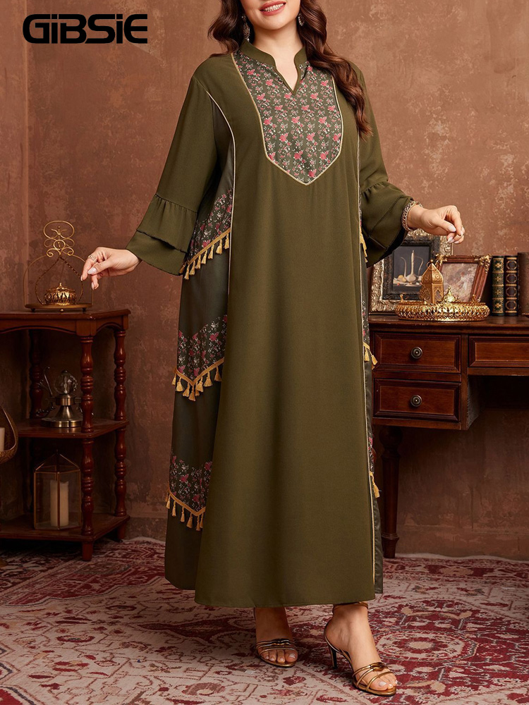 Maxi Dress Boho - GIBSIE Plus Size Etnische Stijl Print
