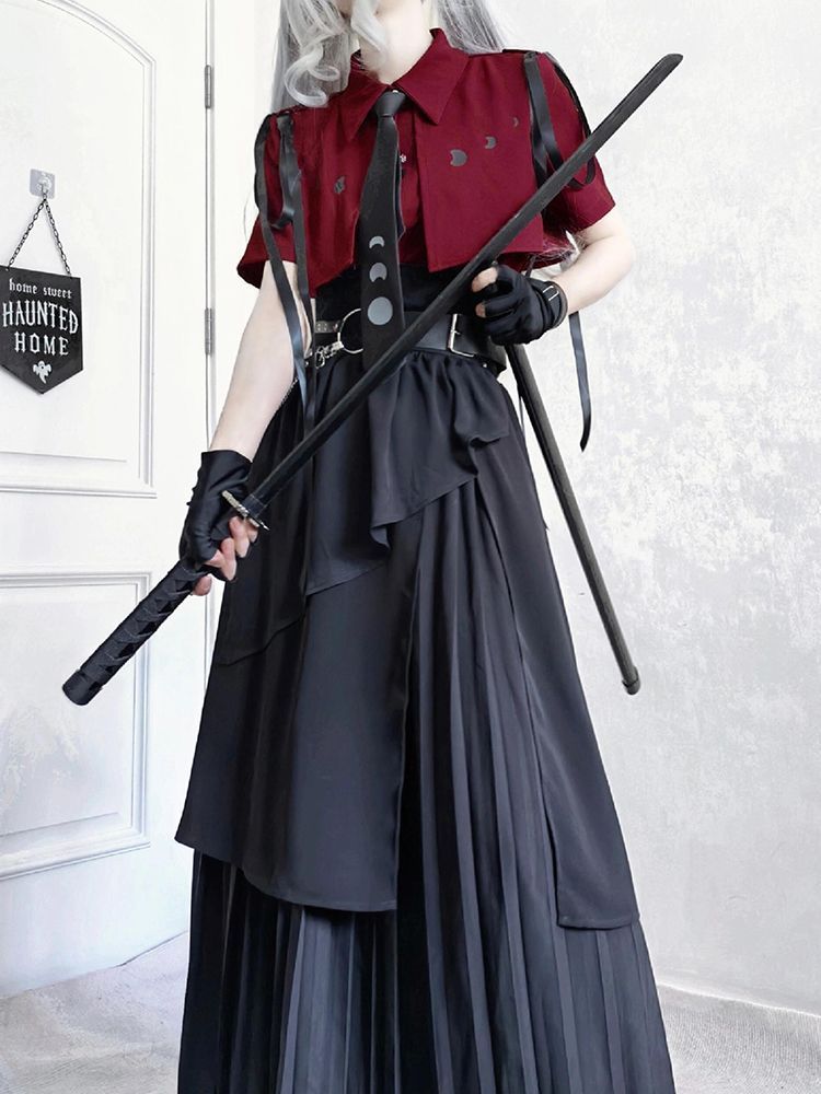 2025 Nieuwe Gothic Vintage Ele - Belted Shirt Dress recensie en prijs