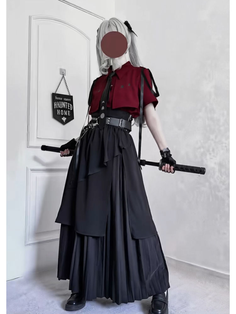 2025 Nieuwe Gothic Vintage Ele - Belted Shirt Dress recensie en prijs