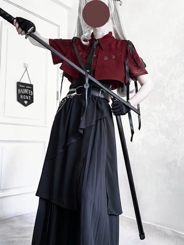 2025 Nieuwe Gothic Vintage Ele - Belted Shirt Dress recensie en prijs