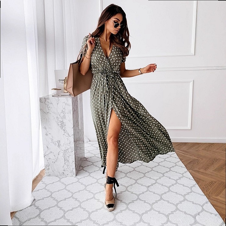 Zomer Boho Polka Dot Print V-h - Maxi Dress Boho recensie en prijs